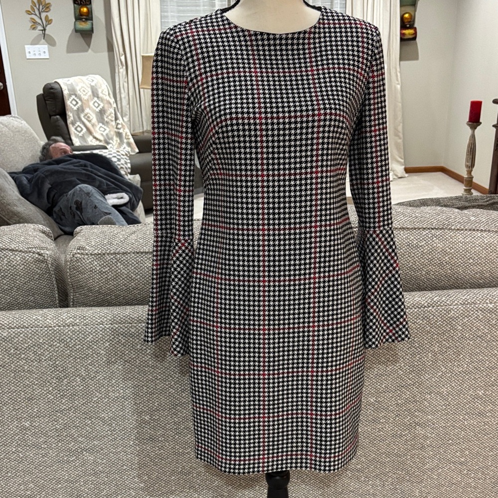 Polo Ralph Lauren Black and White , burgundy red Houndstooth Dress